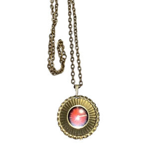 Vtg Caravelle By Bulova Watch Pendant & Chain Gold Tone Red Face 26” Chain